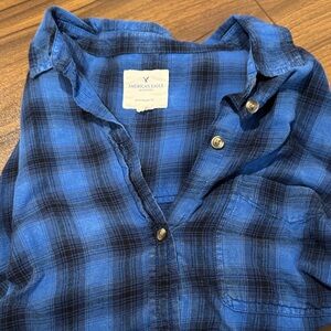 American Eagle Outfitters Kids Navy and Black Checkered Shirt
